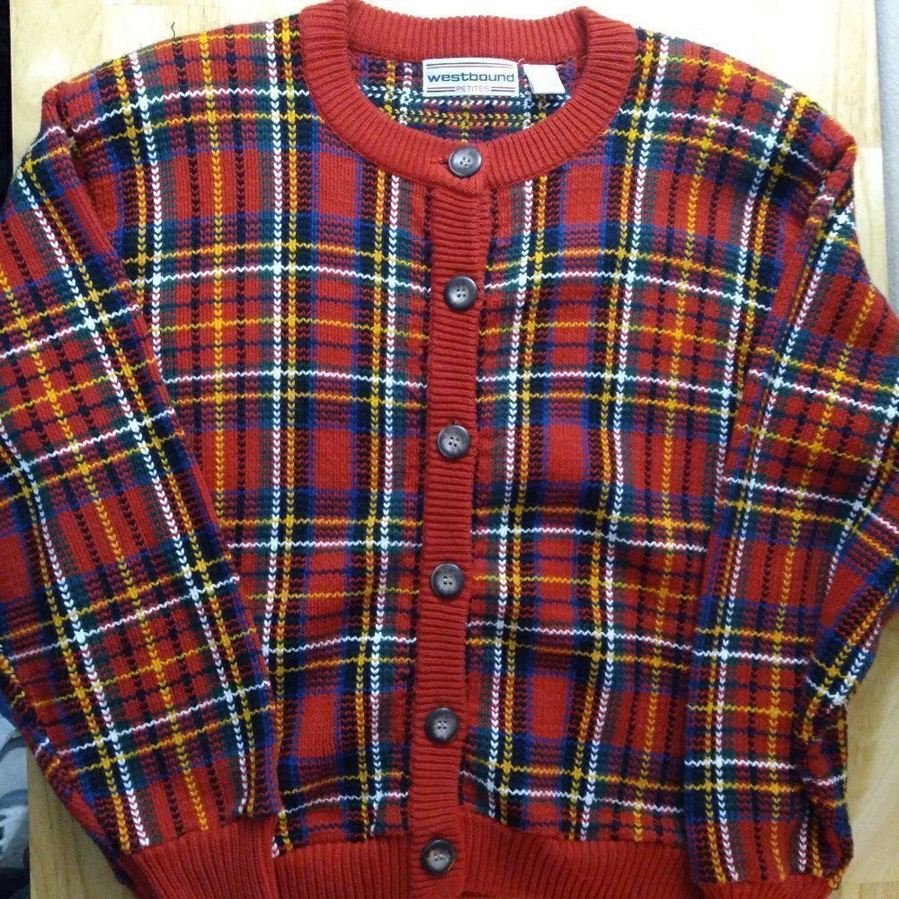 Vintage Westbound Petites Plaid Knit Cardigan Sweater